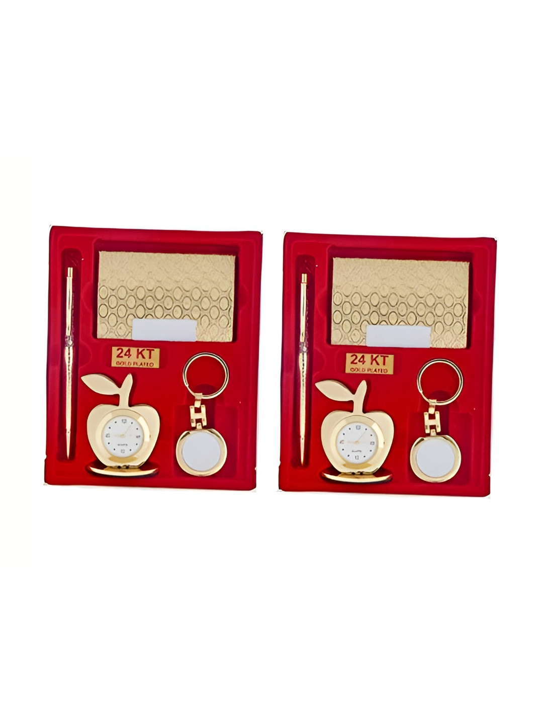 INTERNATIONAL GIFT 2Pcs Pen Visiting Card Holder Apple Shape Clock & Key Ring With Carry