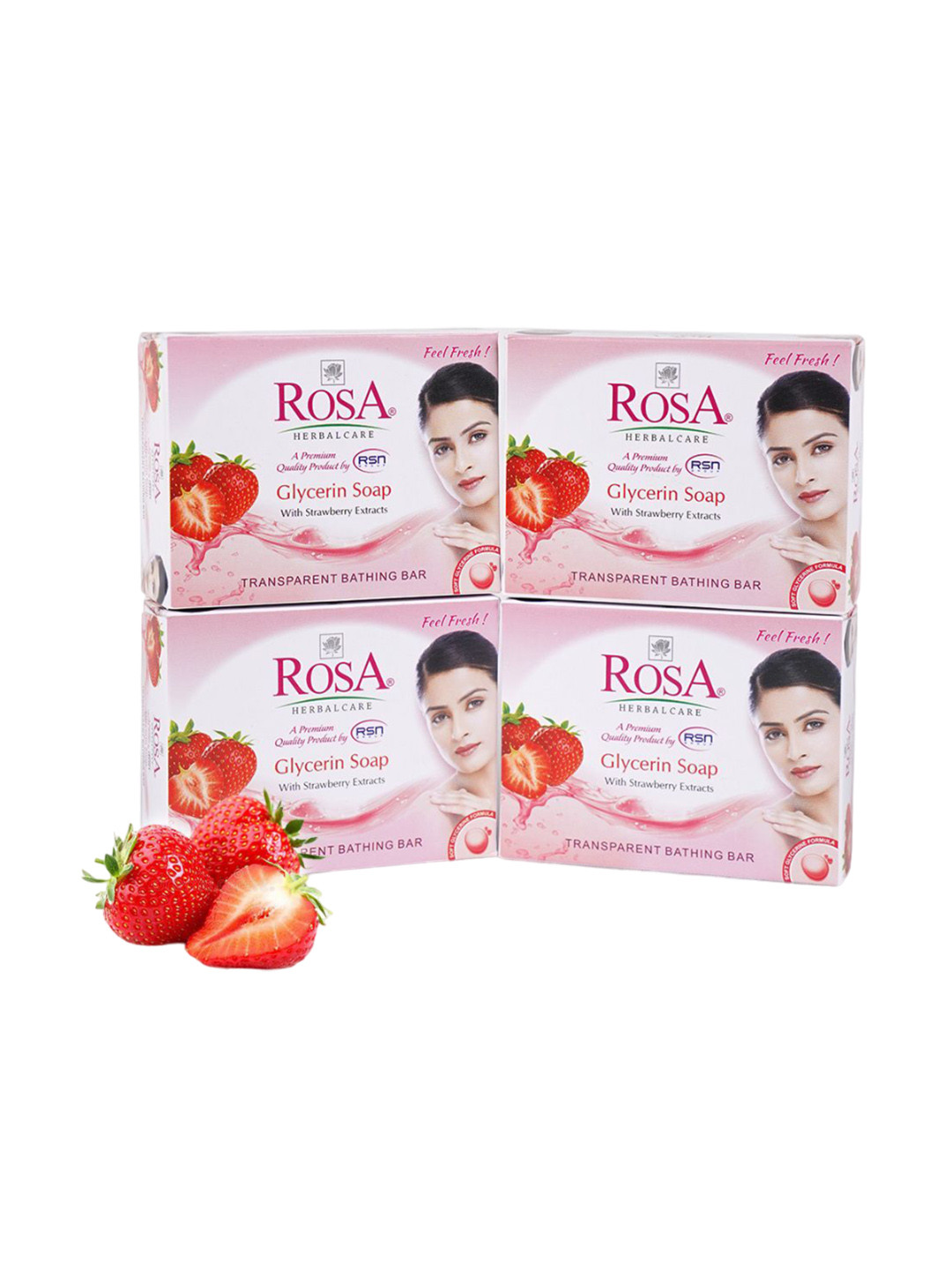 ROSA Herbalcare Set Of 4 Strawberry & Glycerin Soap - 100g Each