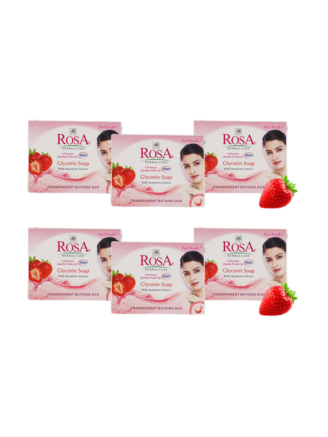 ROSA Set of 6 Glycerin Soaps with Strawberry Extract - 100 g Each