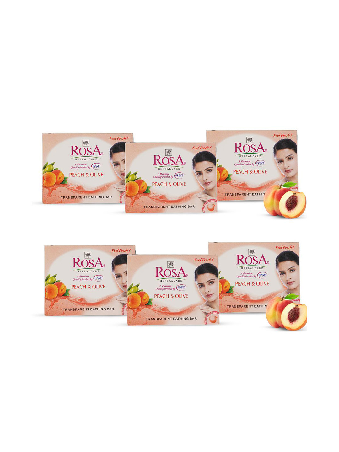 ROSA Herbalcare Set Of 6 Peach & Olive Gel Bathing Bar - 100 g Each