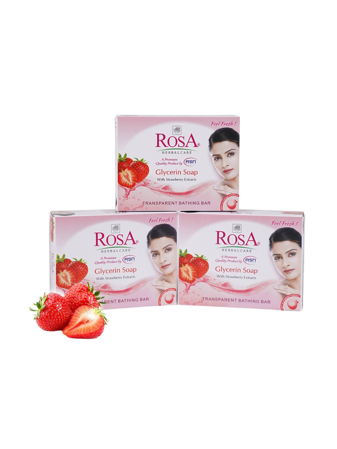 ROSA Set of 3 Glycerin Soaps with Strawberry Extract - 100 g Each