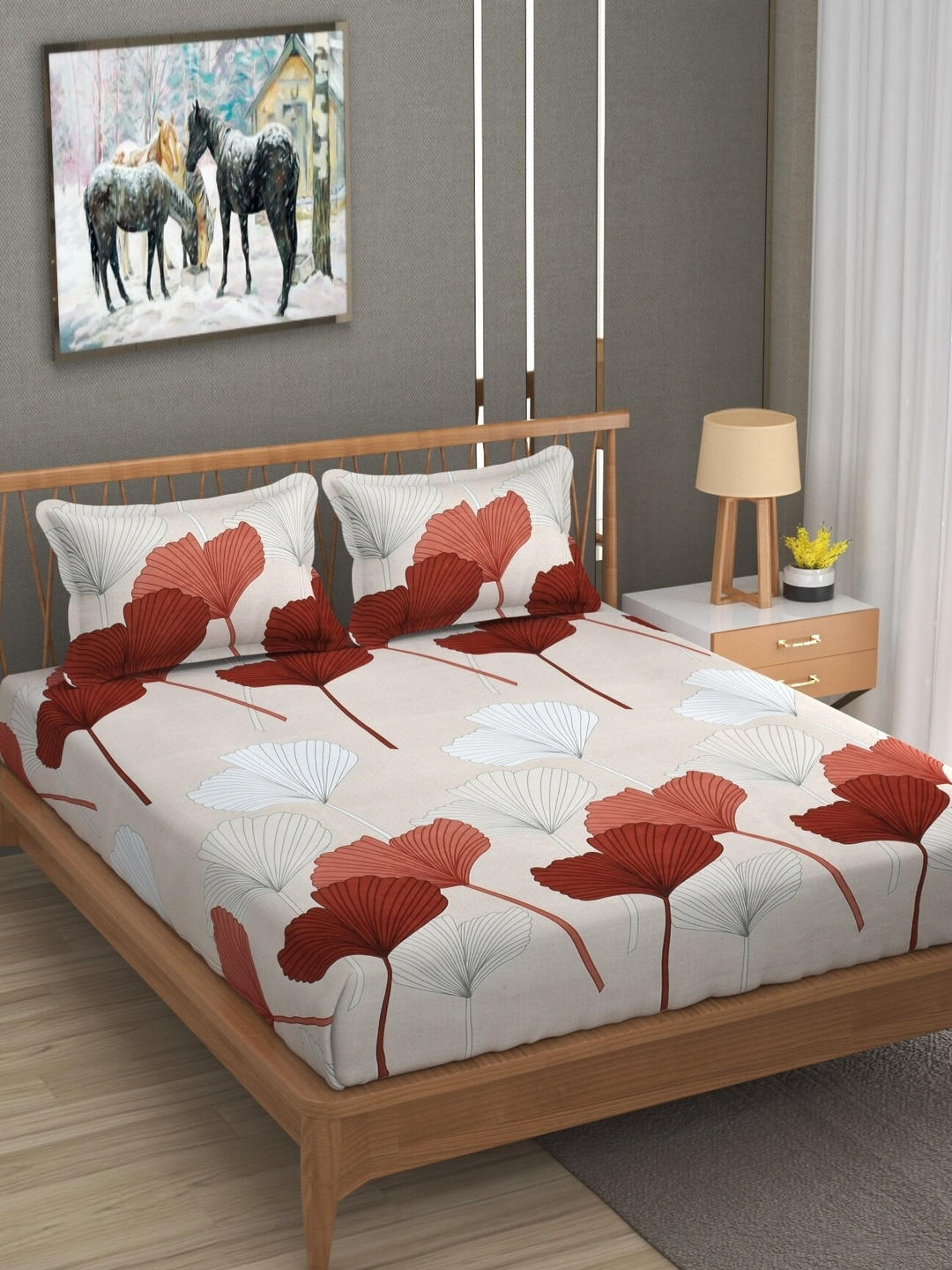 UrbanArts Champagne Floral Microfiber 170 TC King Fine Bedsheet with 2 Pillow Covers-229 x 229 cm