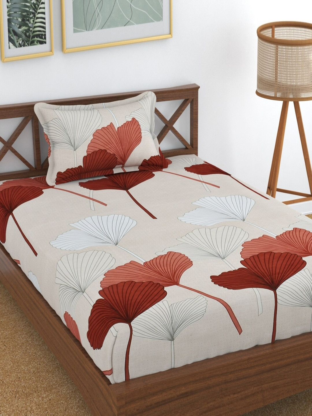 UrbanArts Champagne Floral Microfiber 180 TC Single Fine Bedsheet with a Pillow Cover-89 x 57 inches