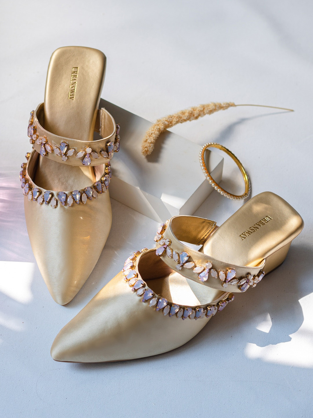 UrbanSway Women Embellished Pointed Toe Block Heels