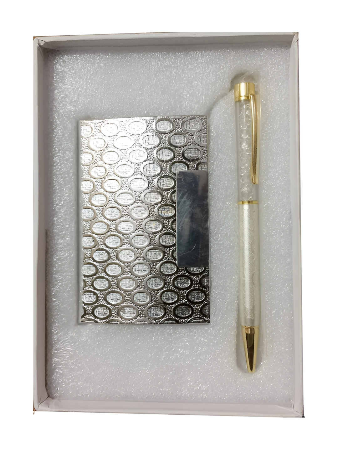 INTERNATIONAL GIFT 2-Pcs Silver-Plated Pen & Visiting Card Holder Home Gift Sets