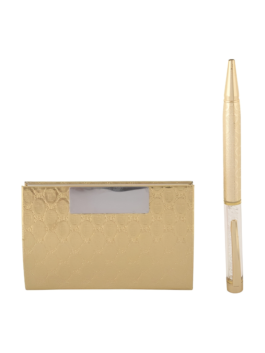 INTERNATIONAL GIFT 2-Pcs Gold-Plated Pen & Visiting Card Holder Home Gift Sets