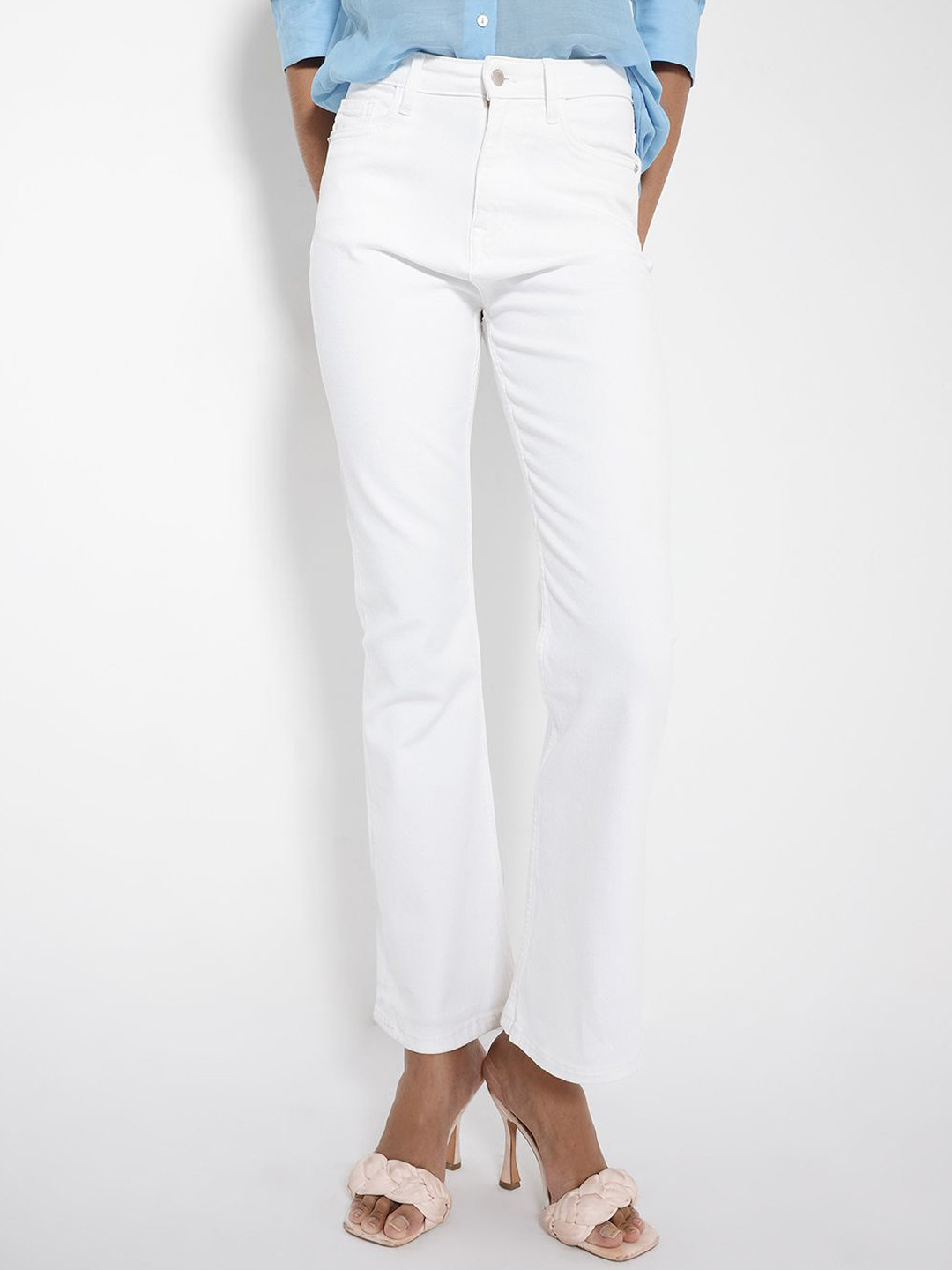 RAREISM Women White Plain Bootcut Fit Mid Rise Jeans
