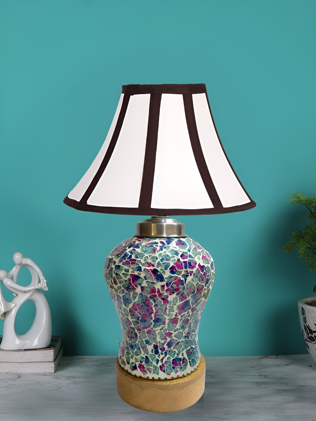 Devansh  Glass Colourblocked Traditional Frusturical Shaped Table Lamp