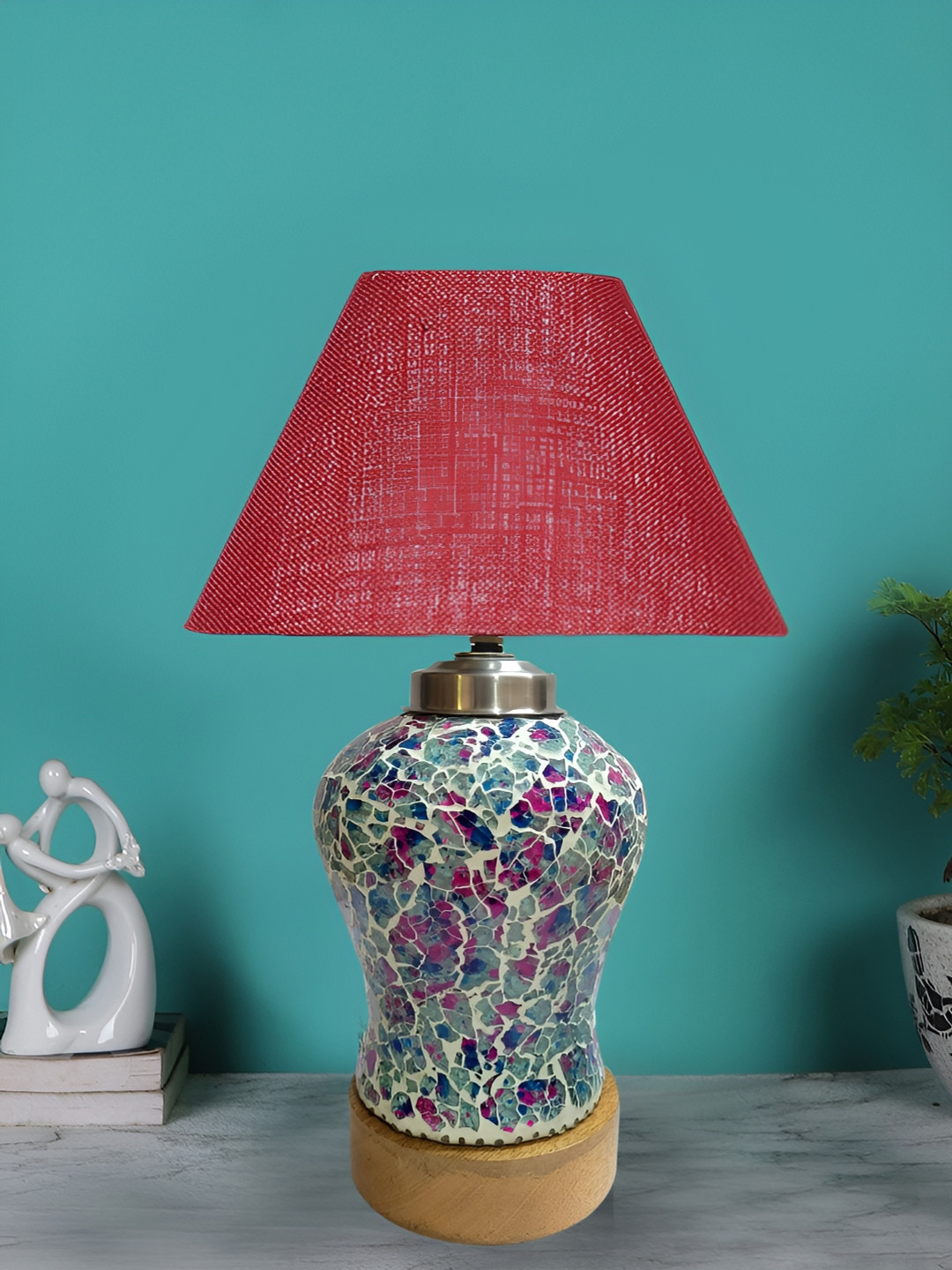 Devansh Blue & Pink Glass Contemporary Frusturical Shaped Table Lamp