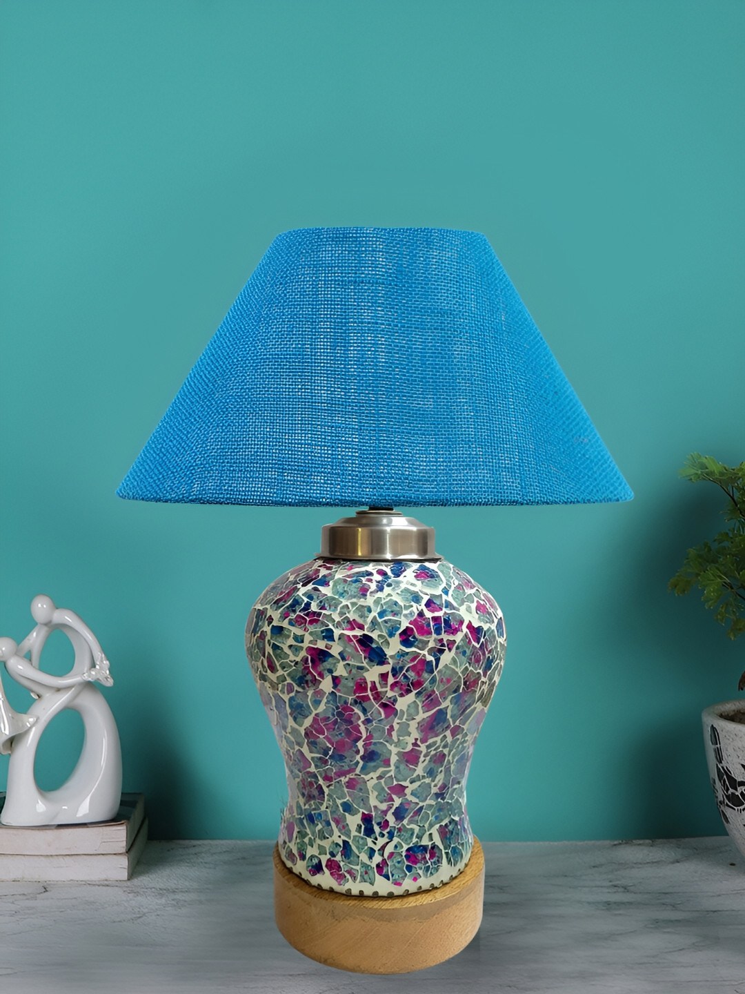 Devansh Turquoise Blue Glass Traditional Frusturical Shaped Table Lamp