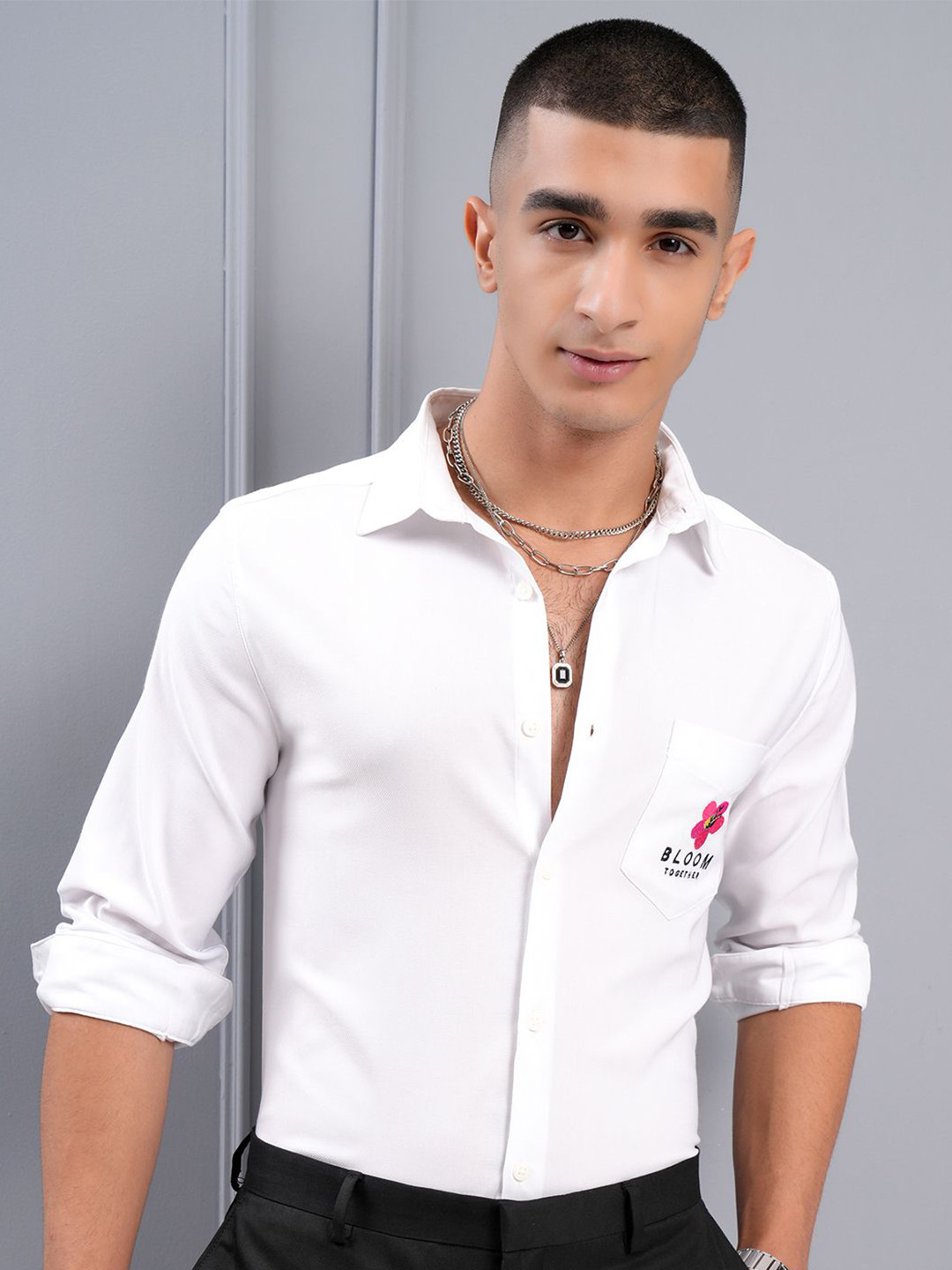 HIGHLANDER Men Regular Collar Slim Fit Logo Embroidered Shirt