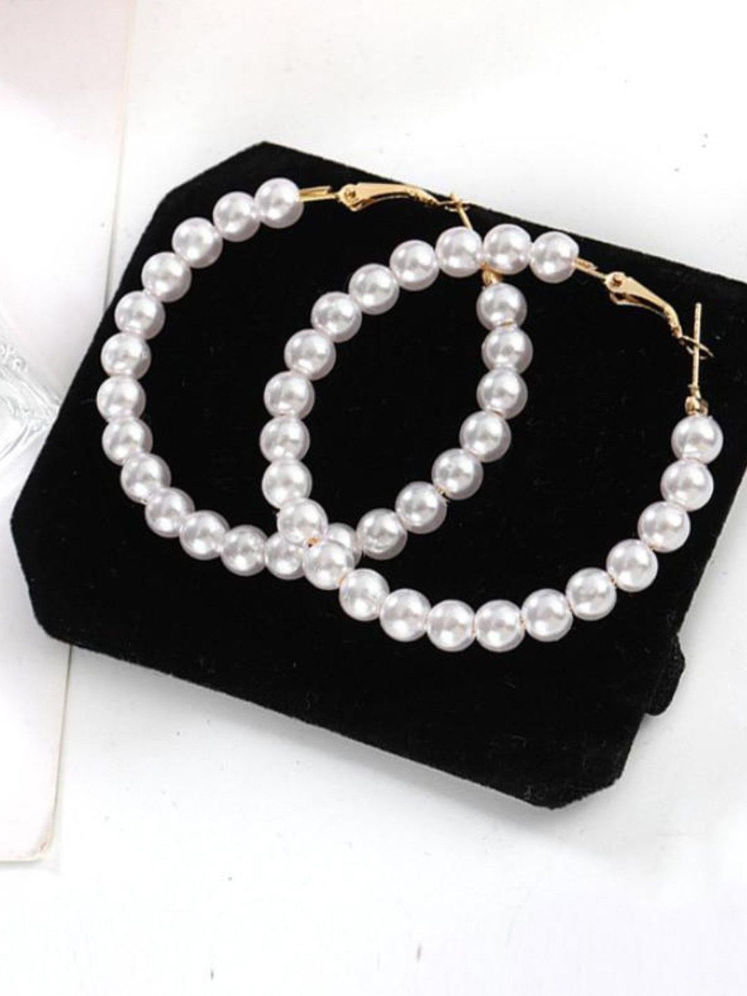 I Jewels Gold Plated Lightweight Round Pearl Hoop Earrings