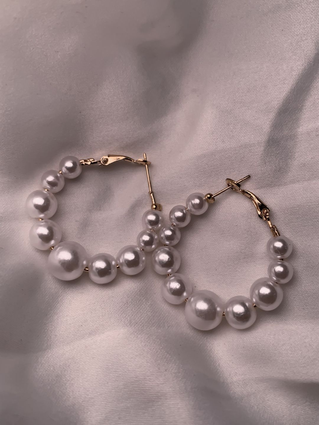 I Jewels Gold Plated Lightweight Round Pearl Chunky Hoop Earrings