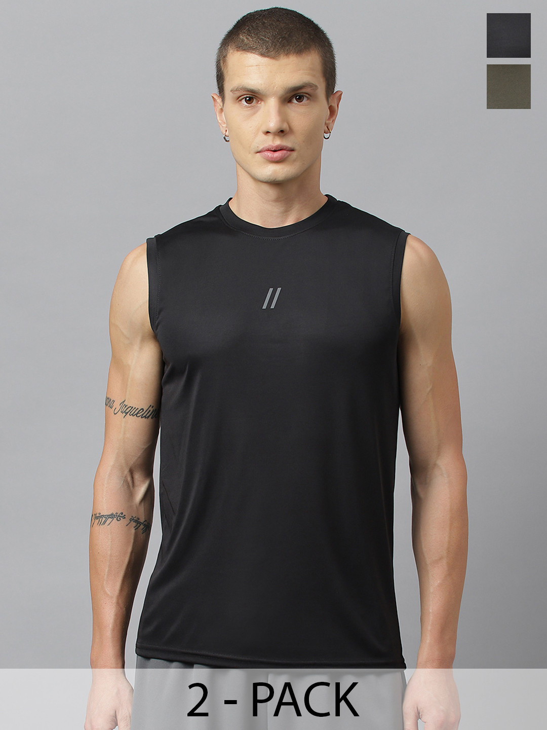 ATICX Pack Of 2 Slim Fit FlexDRY Sleeveless T-shirts