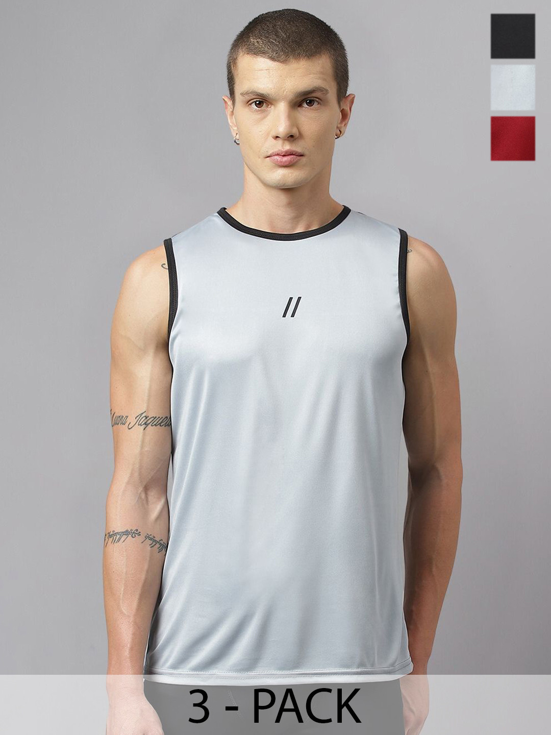 ATICX Men Pack Of 3  Monochrome  Slim Fit T-shirt