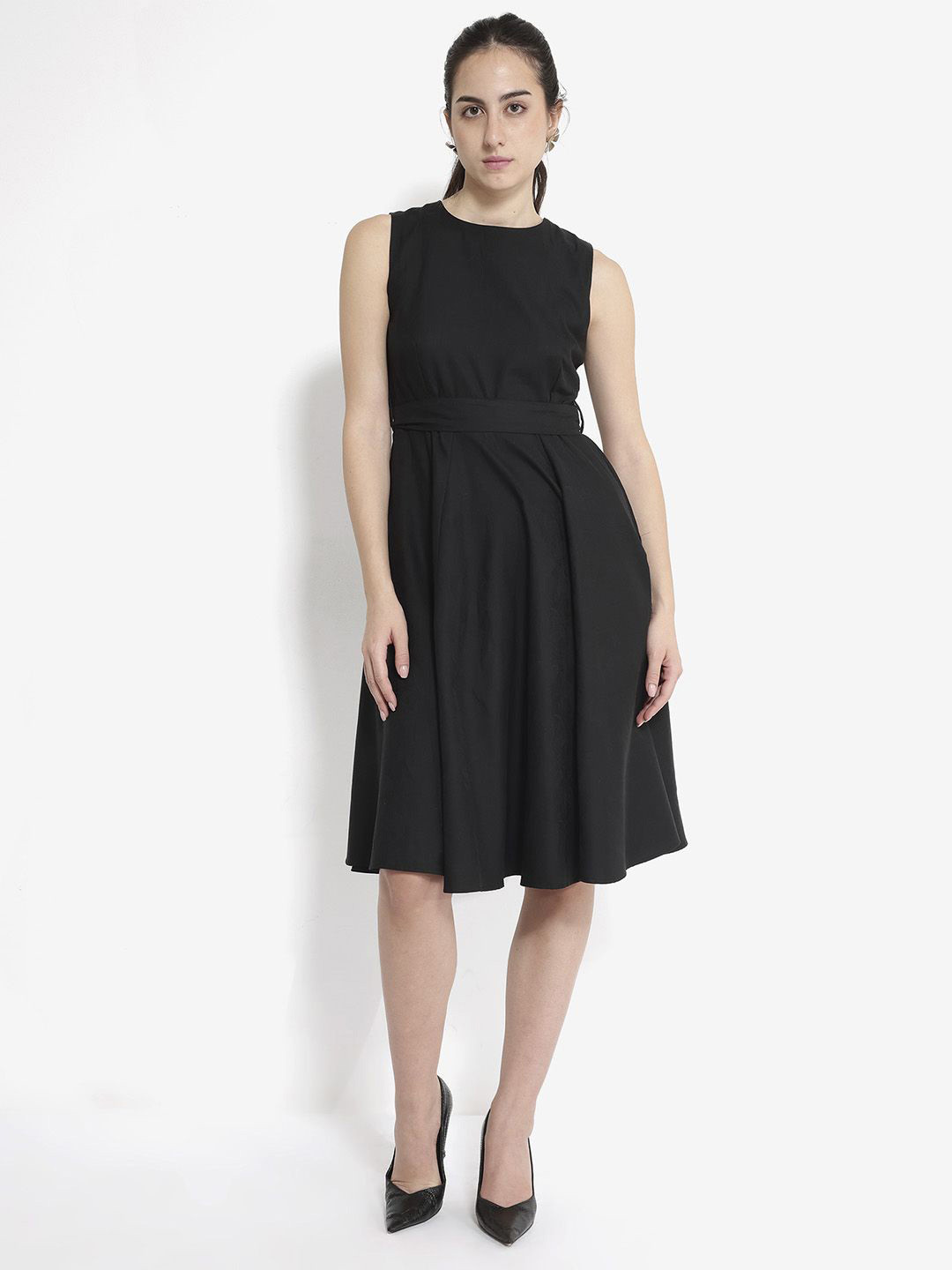 RAREISM Sleeveless Belted Cotton Fit & Flare Dress