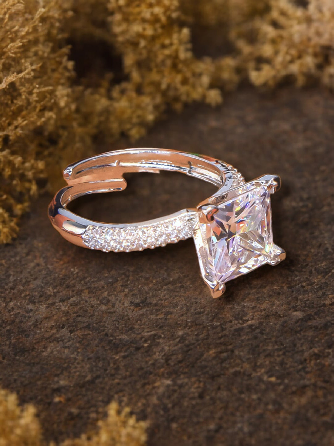 Manikya Rhodium-Plated CZ-Studded Finger Ring