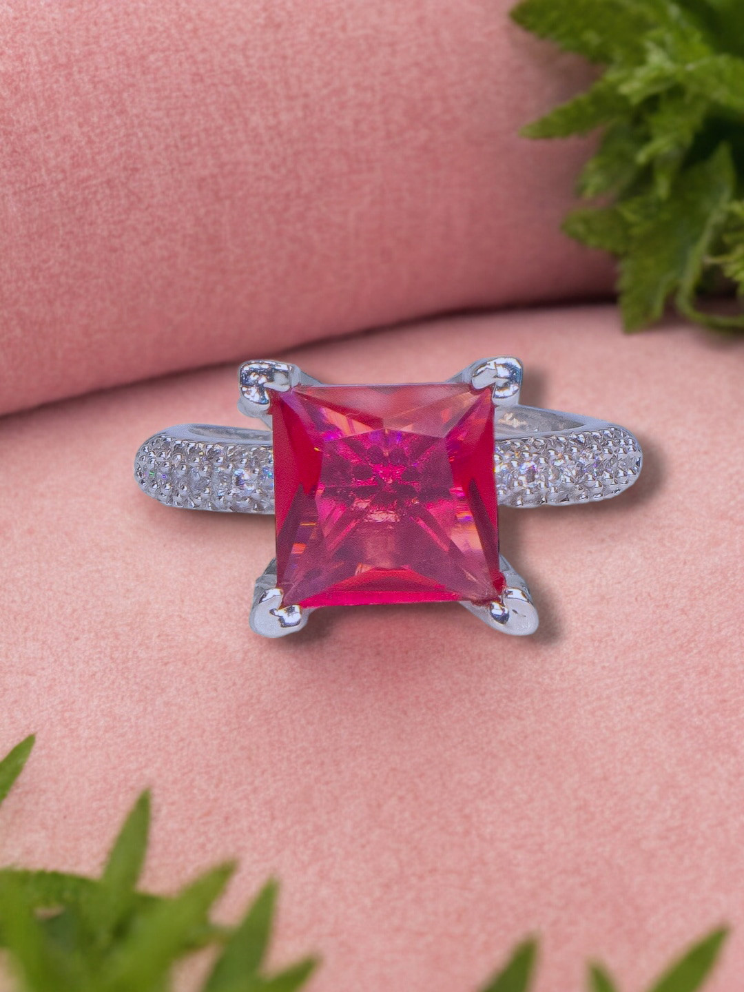 Manikya Rhodium-Plated CZ-Studded Adjustable Finger Ring