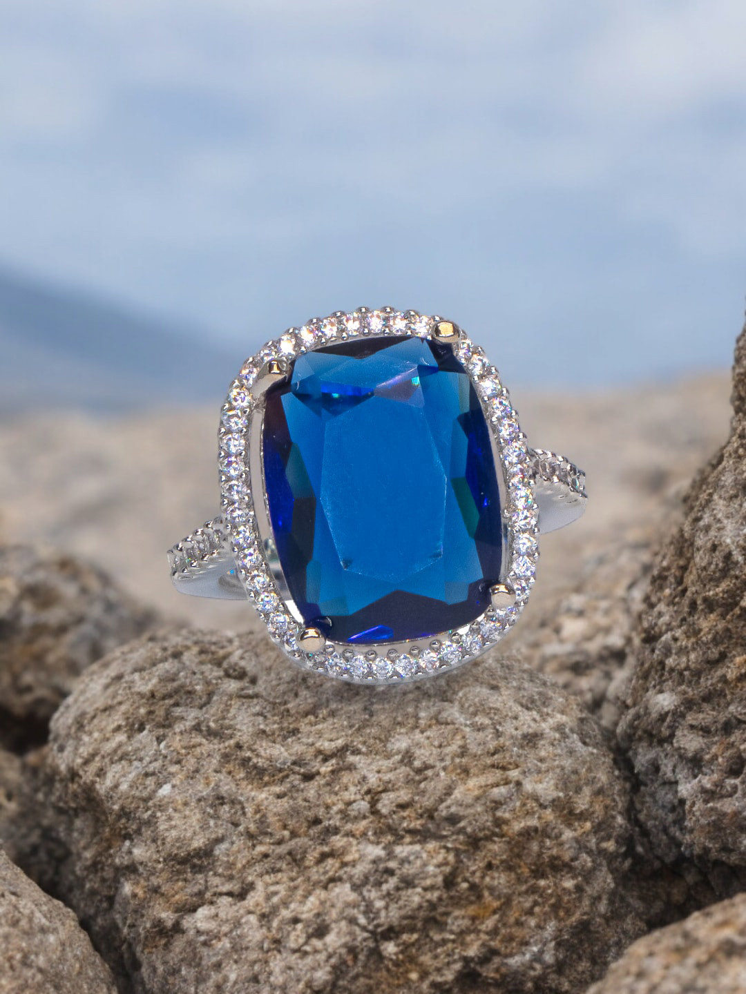 Manikya Rhodium-Plated CZ Studded Finger Ring