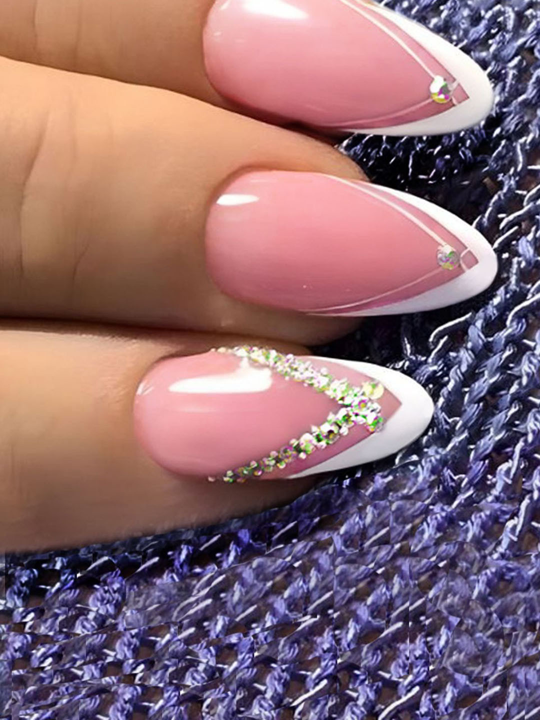 Secret Lives Set of 24 Glossy 3D Studs & Stones Tips Press On Nails - Pink & White