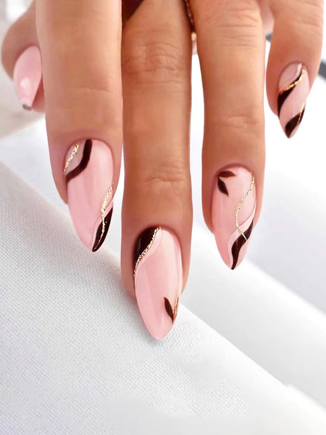 Secret Lives Set Of 24 Glossy Glitter With Stripes Press On Nails - Pink & Black