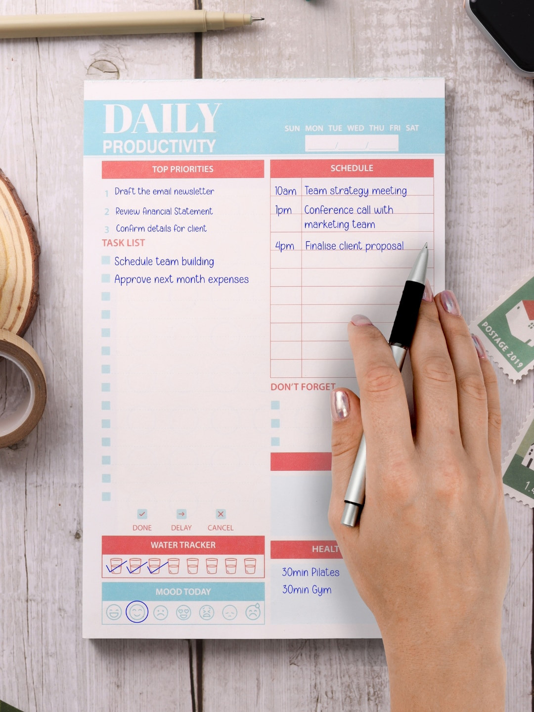 Doodle A5 Undated Daily Planner Notepad with 50 Tear Off Sheets - Productivity Pad 01