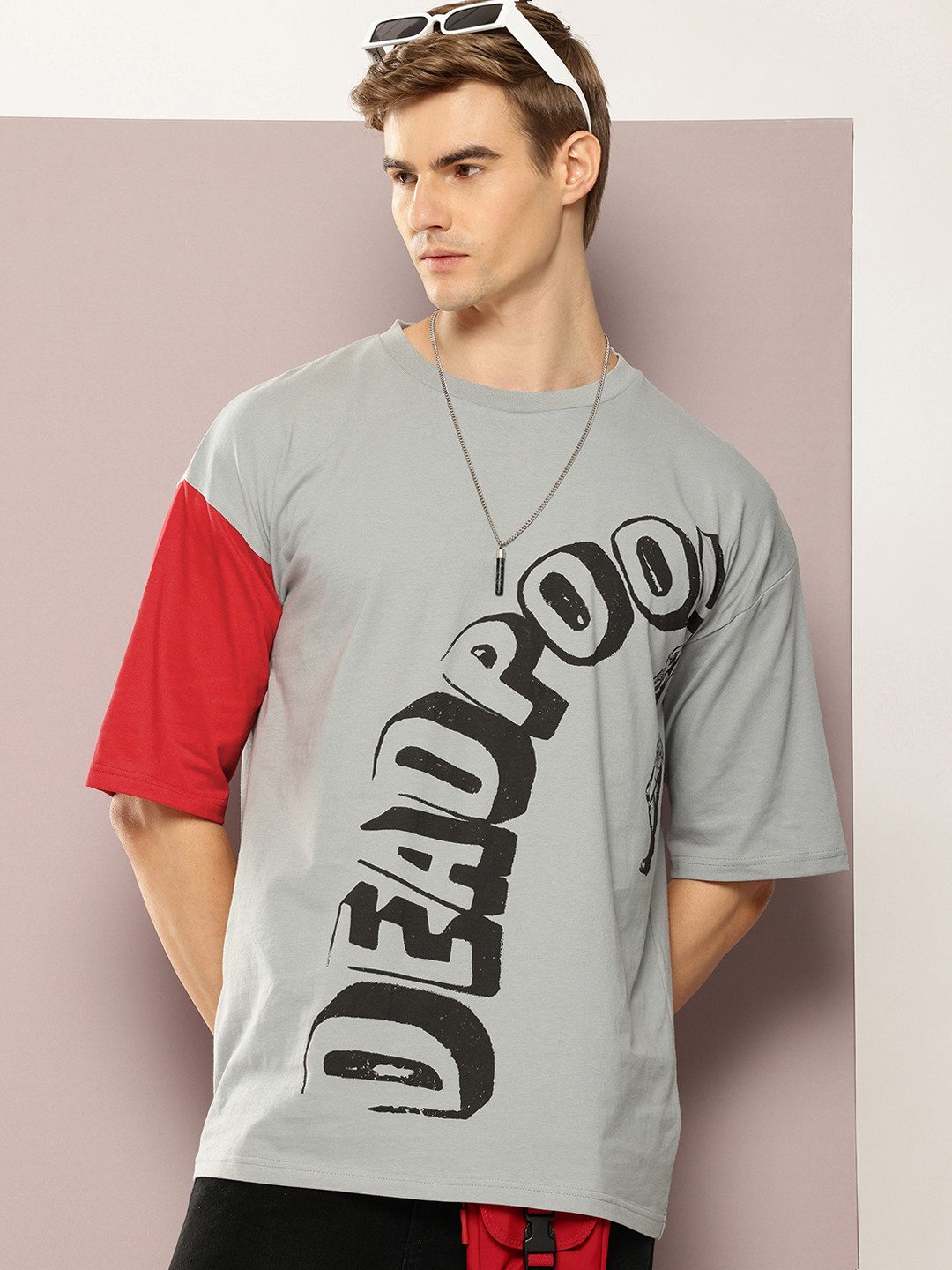 Kook N Keech Marvel Men Deadpool Printed Oversized Drop-Shoulder Sleeves T-shirt