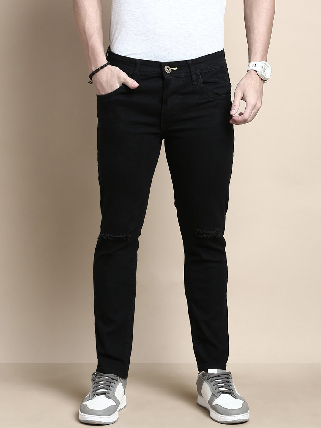 Chennis Men Mid raise Slim Fit Slash Knee Stretchable Jeans