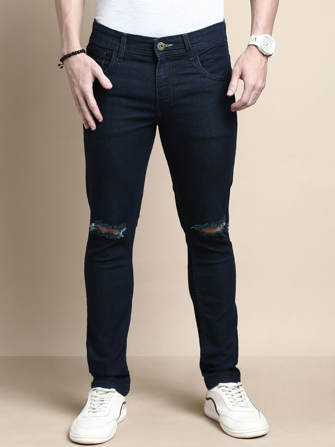 Chennis Men Mid raise Slim Fit Slash Knee Stretchable Jeans