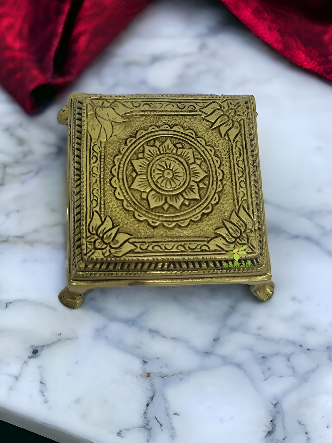 Aakrati Yellow Flower Carved Pooja Chowki