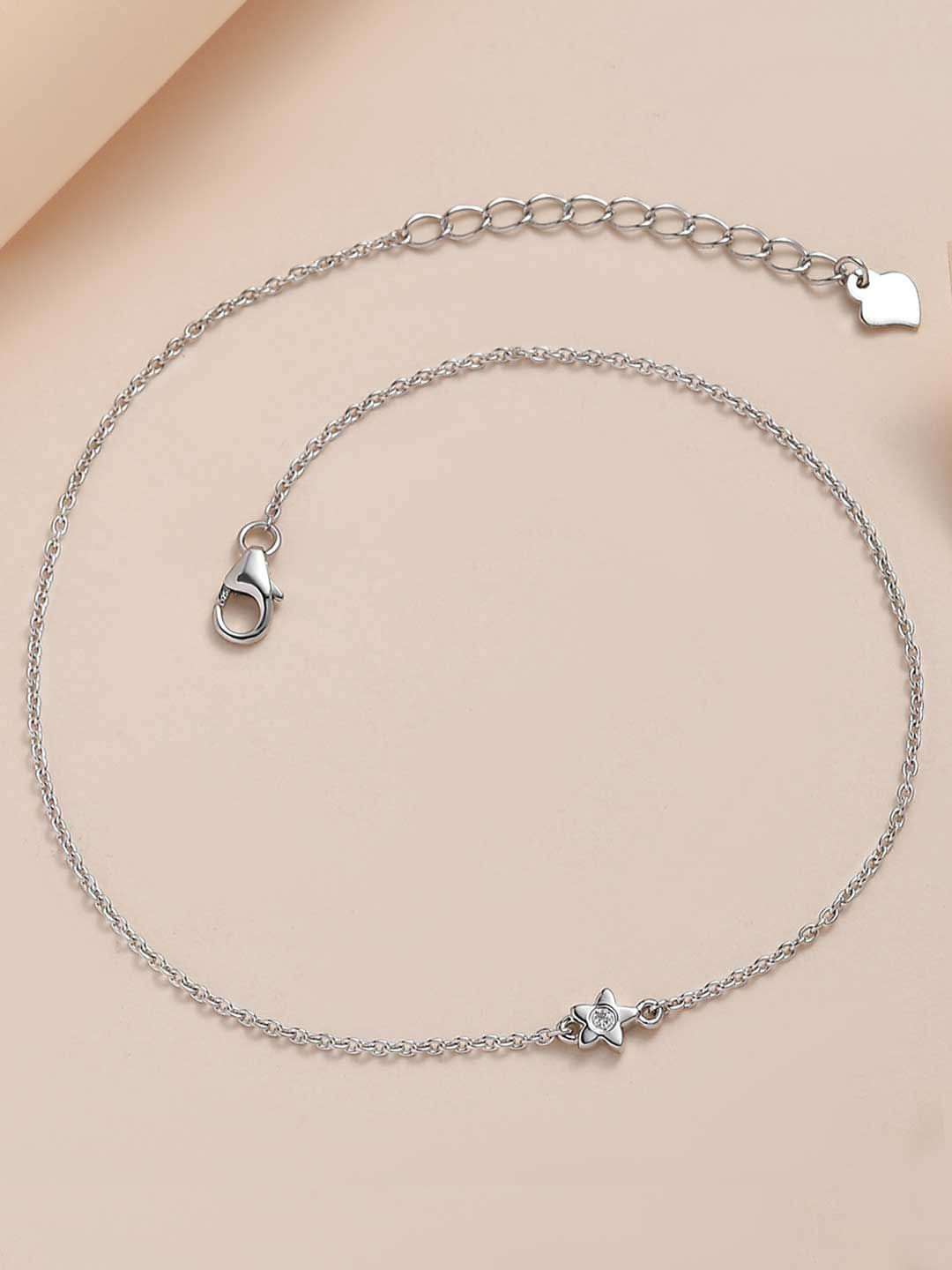 Ornate Jewels 925 Sterling Silver Rhodium-Plated Flower Design Anklet