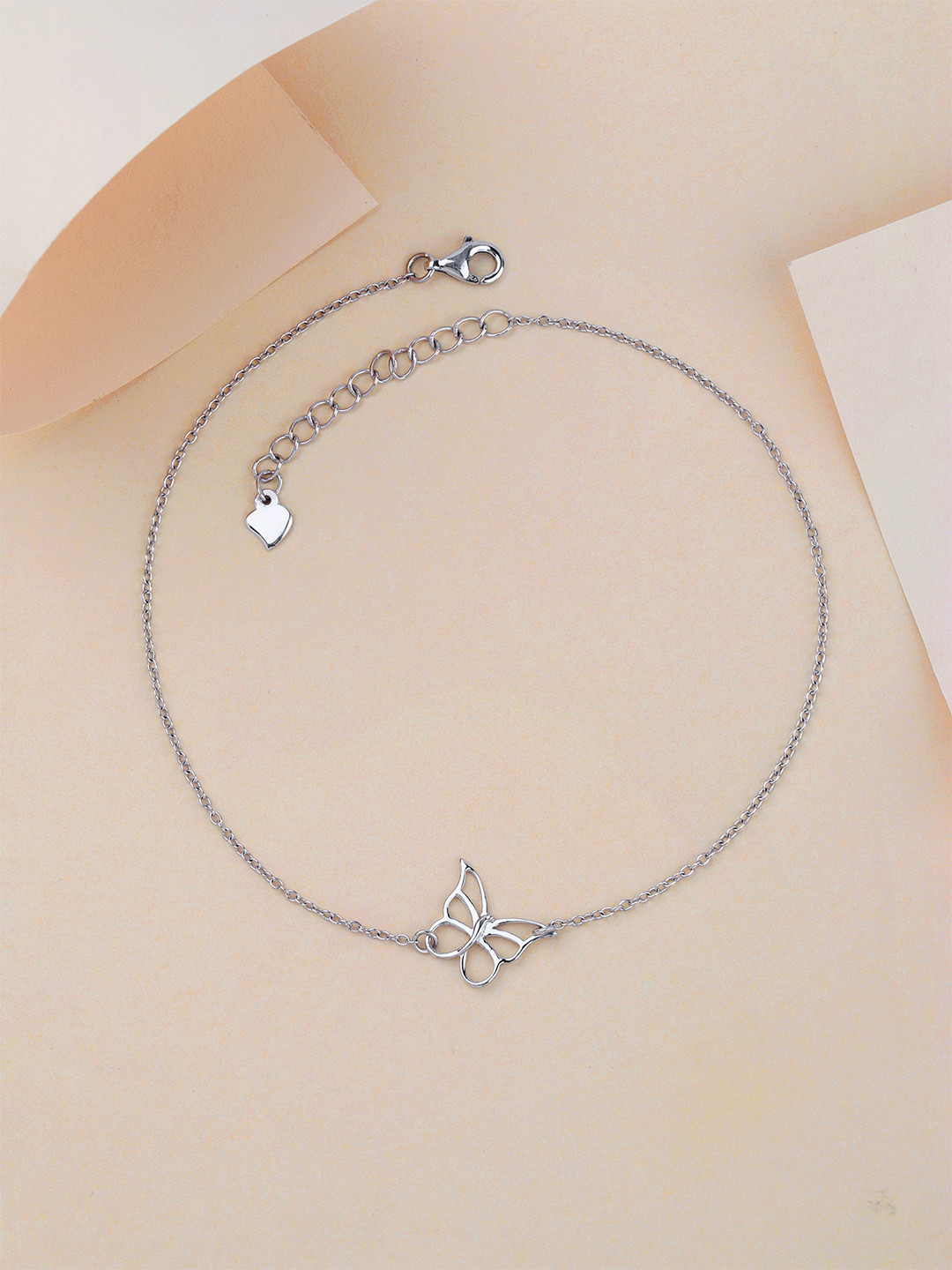 Ornate Jewels Rhodium-Plated 925 Sterling Silver Single Butterfly Anklet