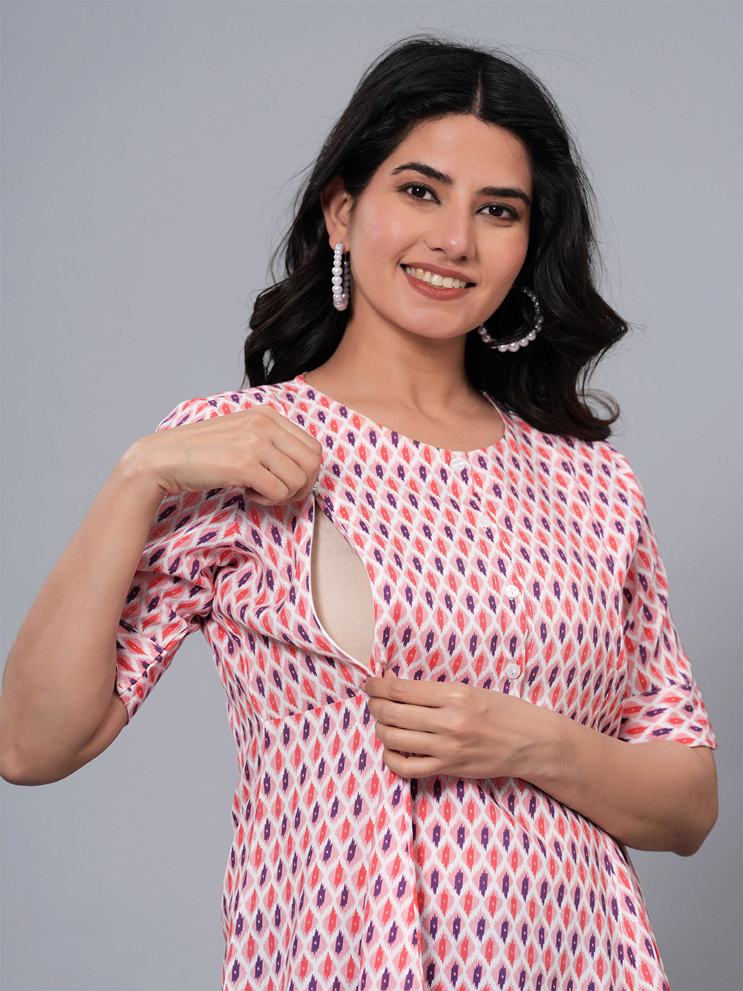 SIDDHANAM Geometric Printed Round Neck Maternity Peplum Top