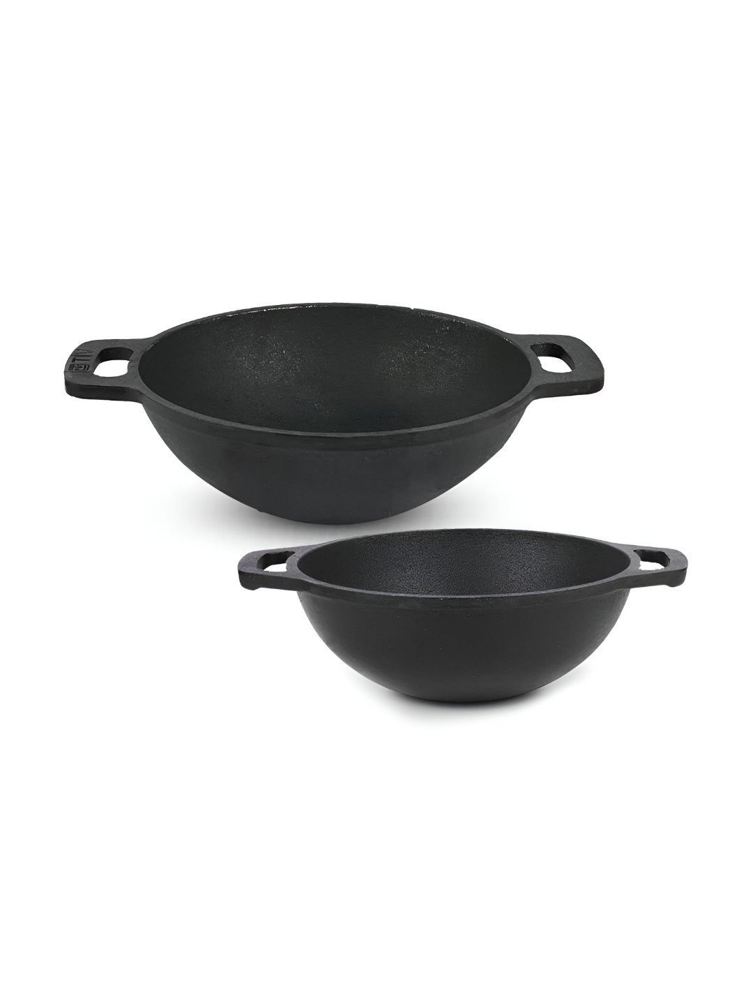 The Indus Valley 2 Pcs Black Pre-Seasoned Cast Iron Kadhai