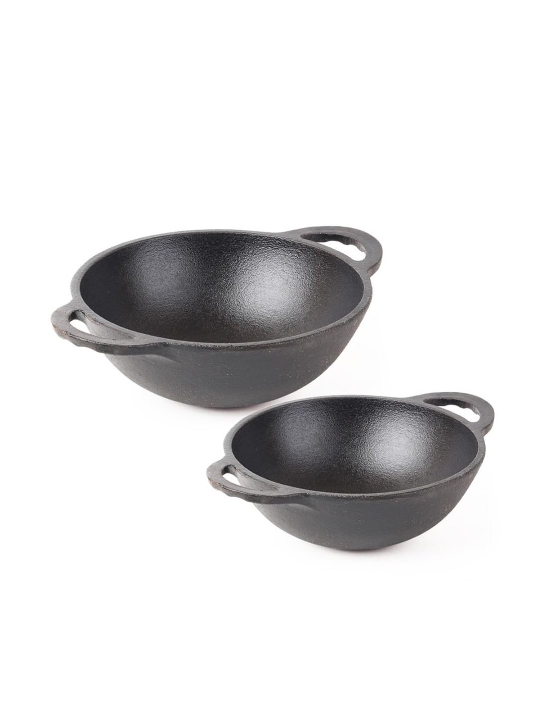 The Indus Valley 2 Pcs Black Pre-Seasoned Cast Iron Kadhai