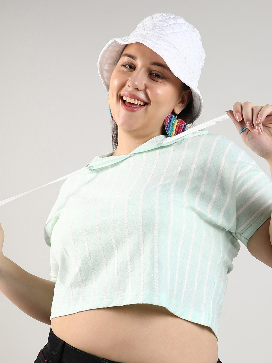 Instafab Plus Puff Sleeve Cotton Crop Top