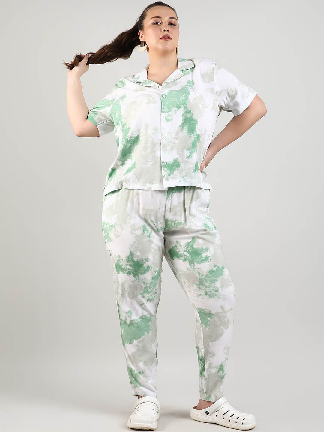 INSTAFAB PLUS Tie and Dye Cuban Collar Casual Shirt With Trousers