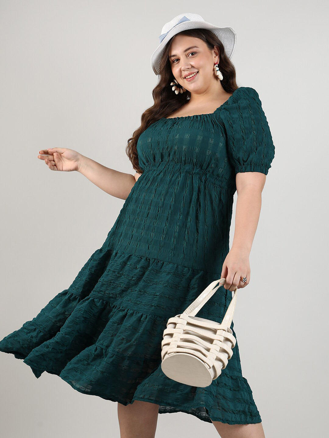 Instafab Plus Plus Size Puff Sleeve Empire Smocked Dress