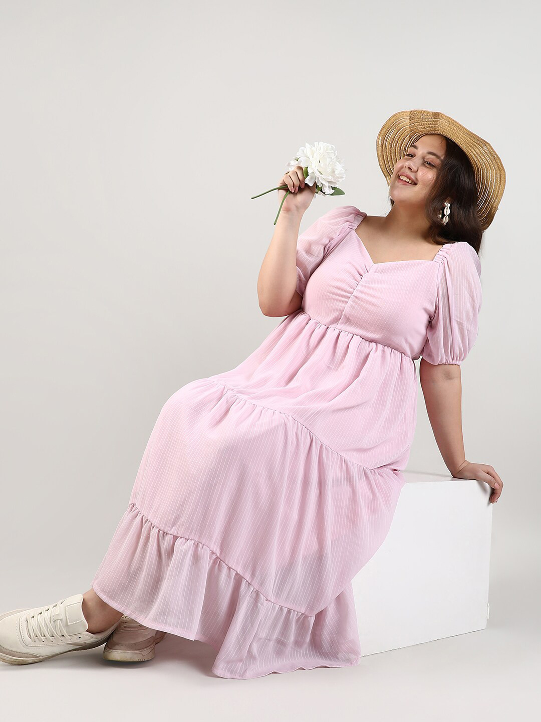 Instafab Plus Plus Size Puff Sleeve Maxi Dress