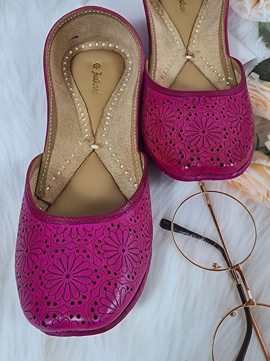 Fulkari Printed Round Toe Leather Mojaris