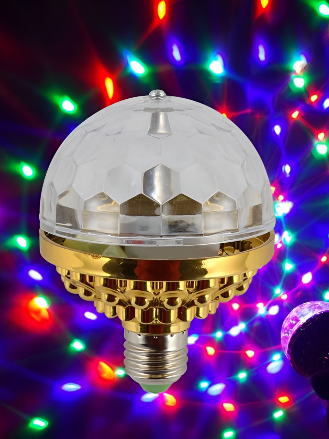 SPARK WORLD Gold Toned & Transparent Textured Semi Sphere Contemporary Disco Ball Bulb