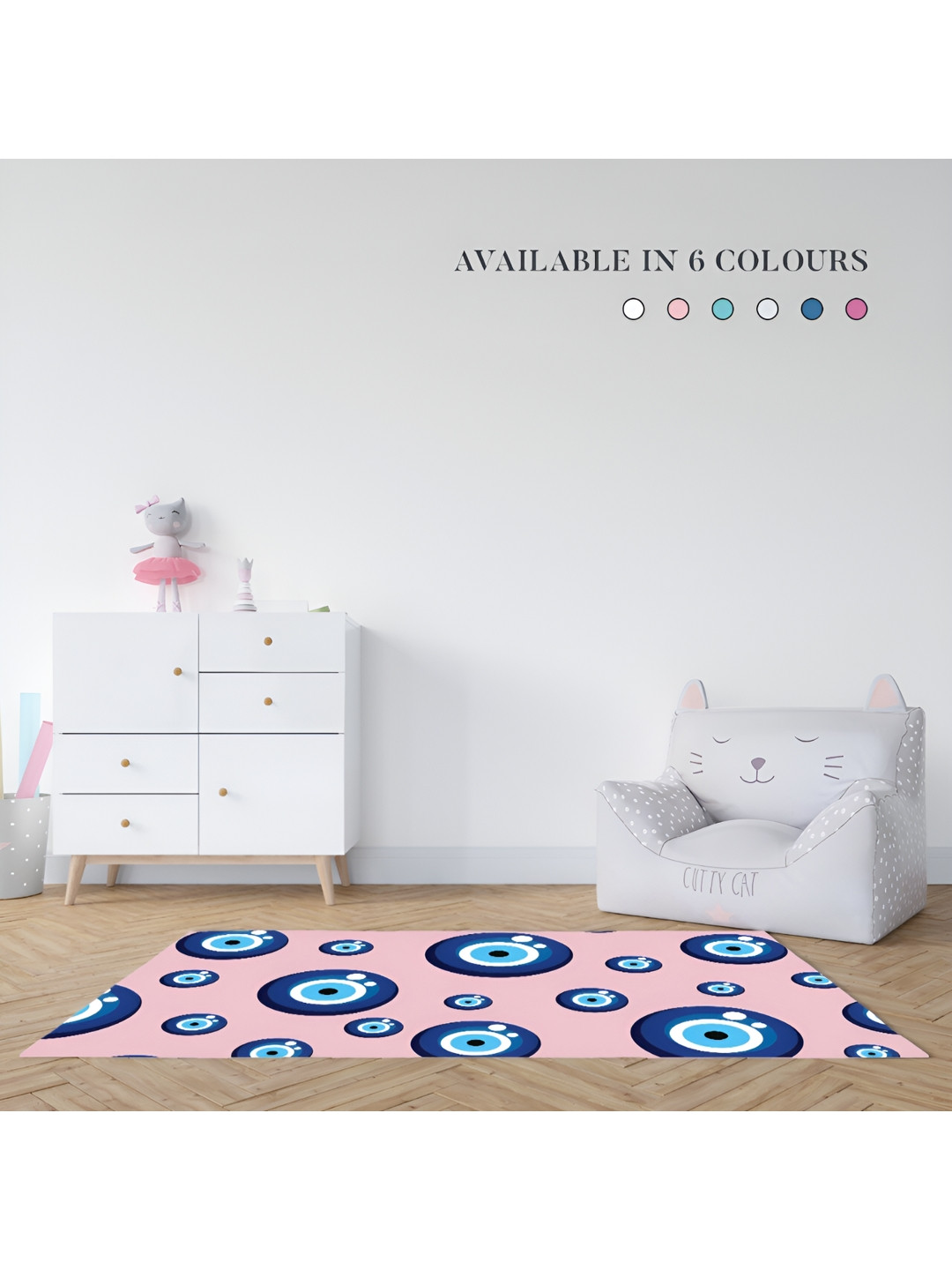 MASU LIVING Kids Peach coloured & Blue Evil Eye Printed Yoga Mat