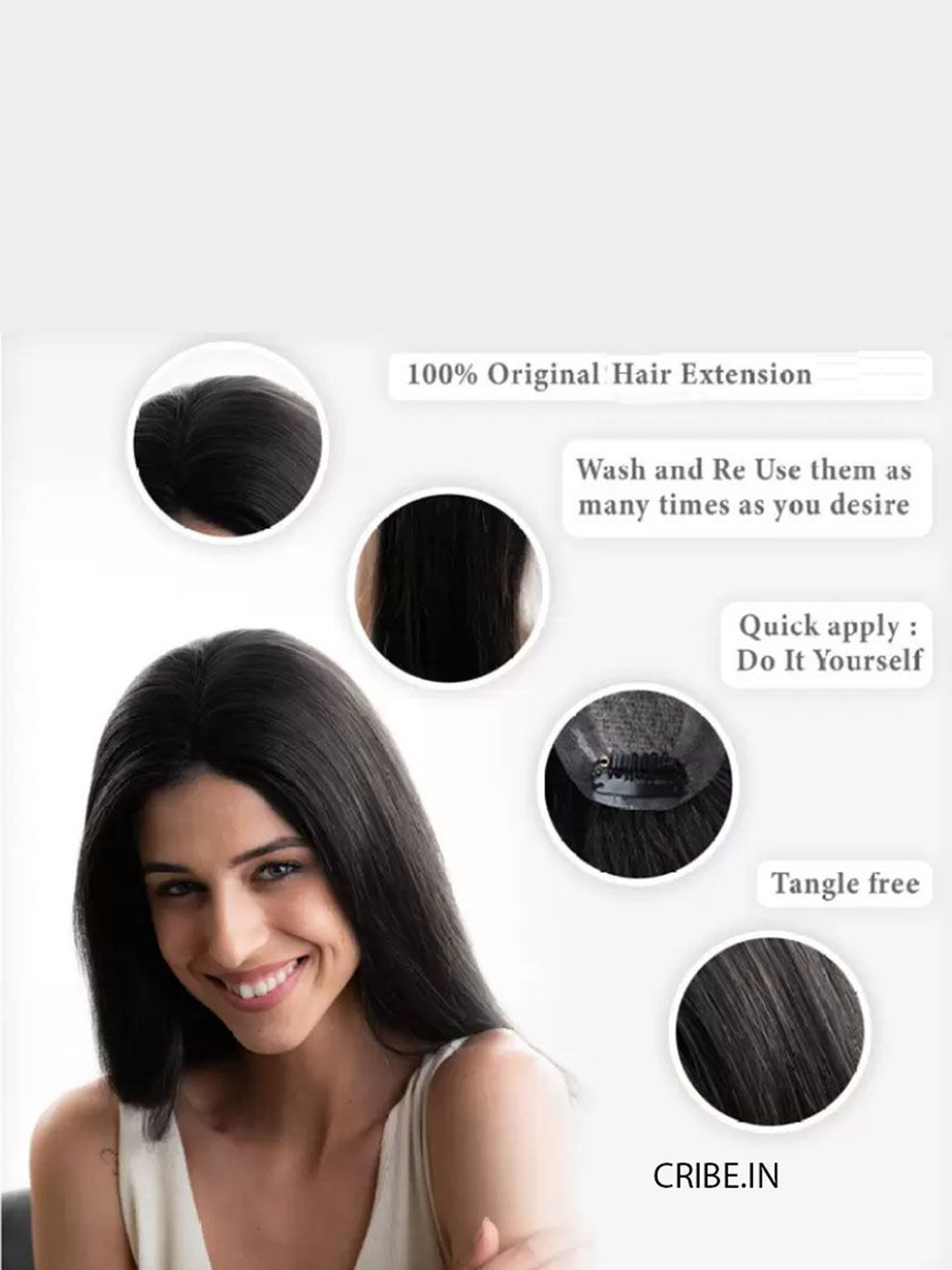 CRIBE 5-Clip Scalp Topper Hair Extension - Brown