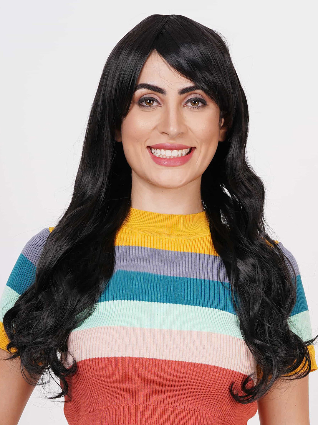 CRIBE Full Head Wavy Hair Wig With Fringe - Black