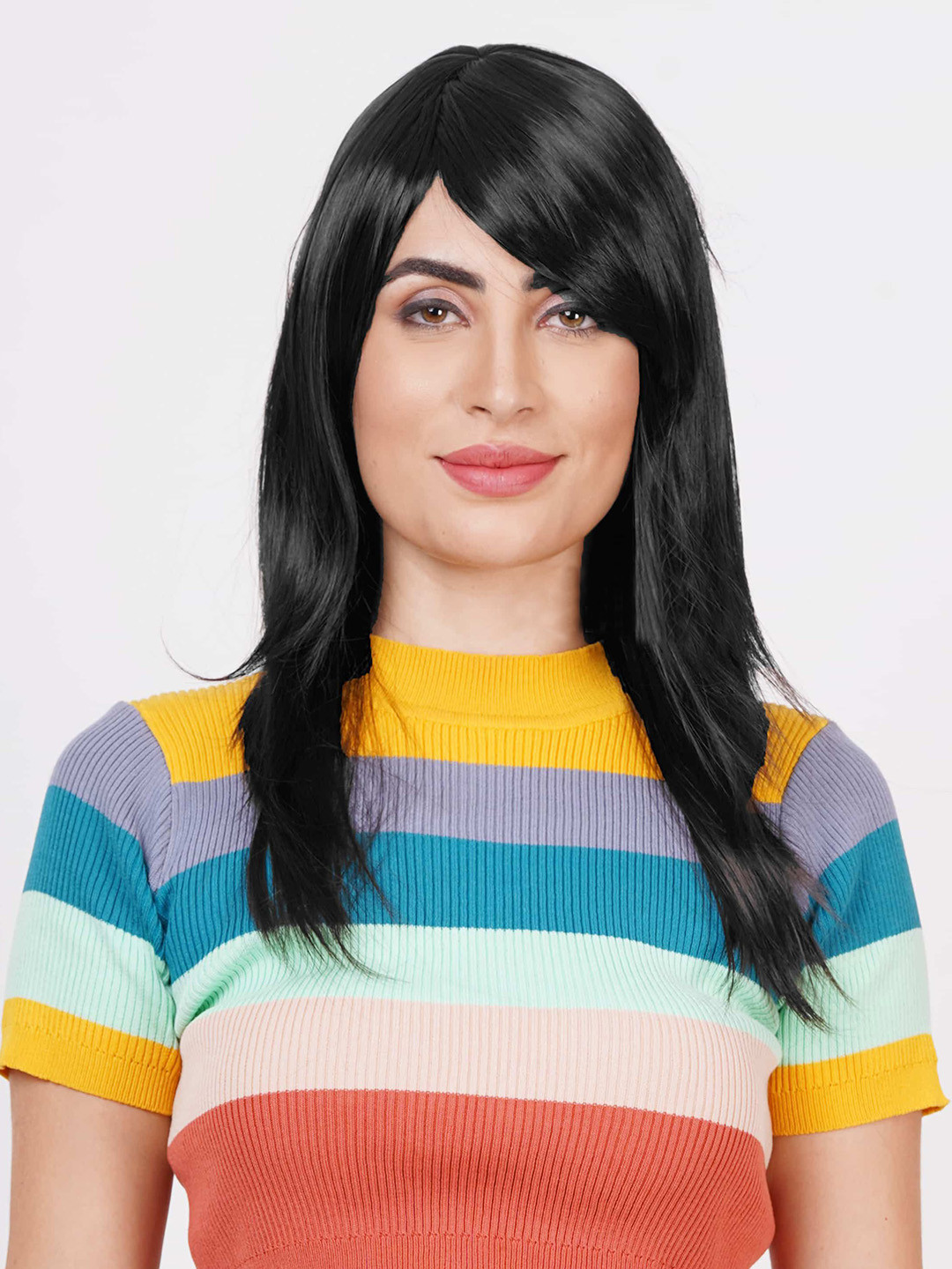 CRIBE Low Shoulder Length Full Head Hair Wig With Fringe - Black