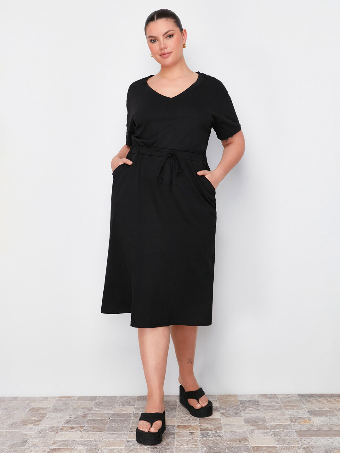 Trendyol Fit & Flare Drawstring Midi Dress