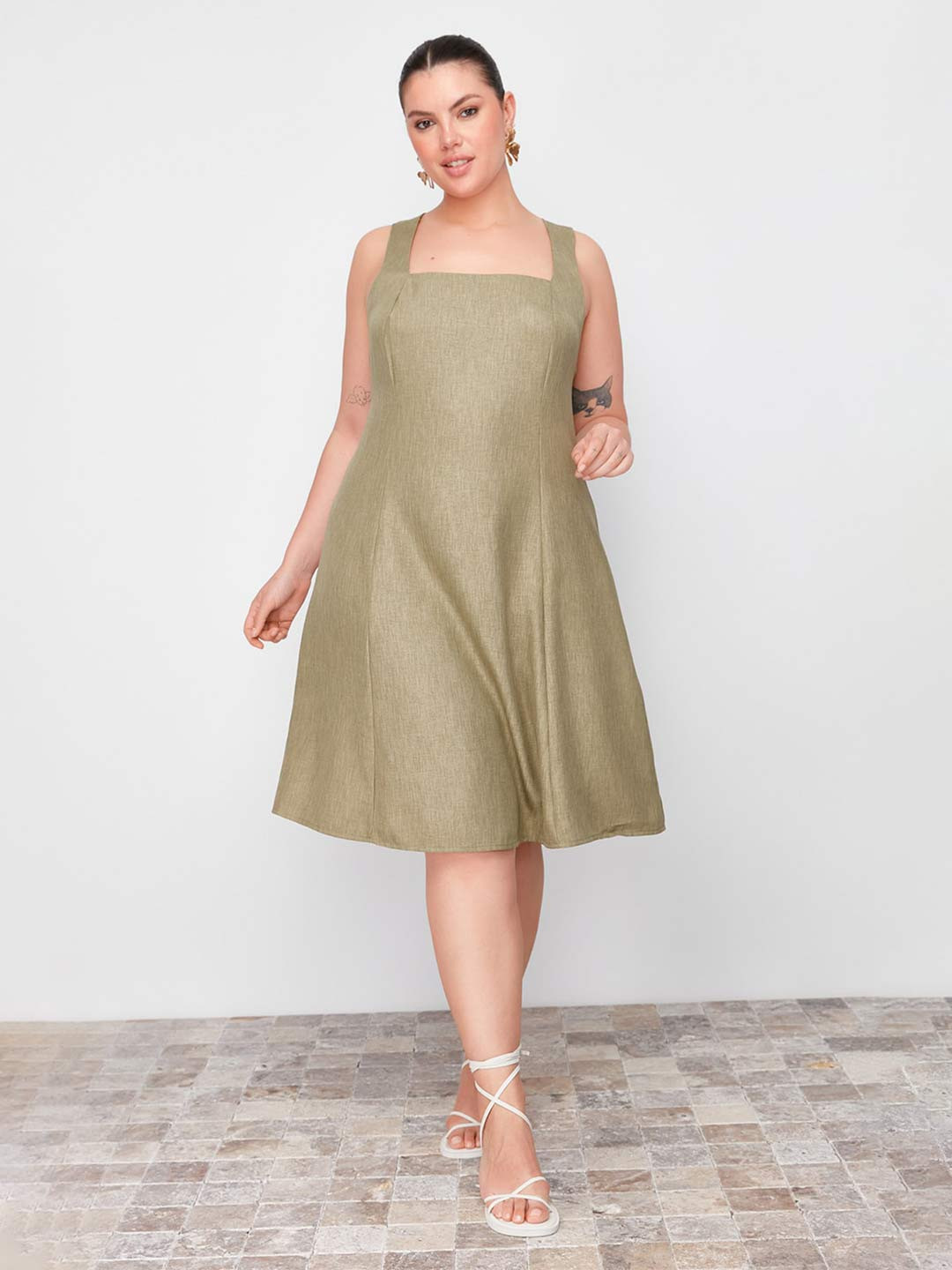 Trendyol Square Neck Midi A-Line Dress