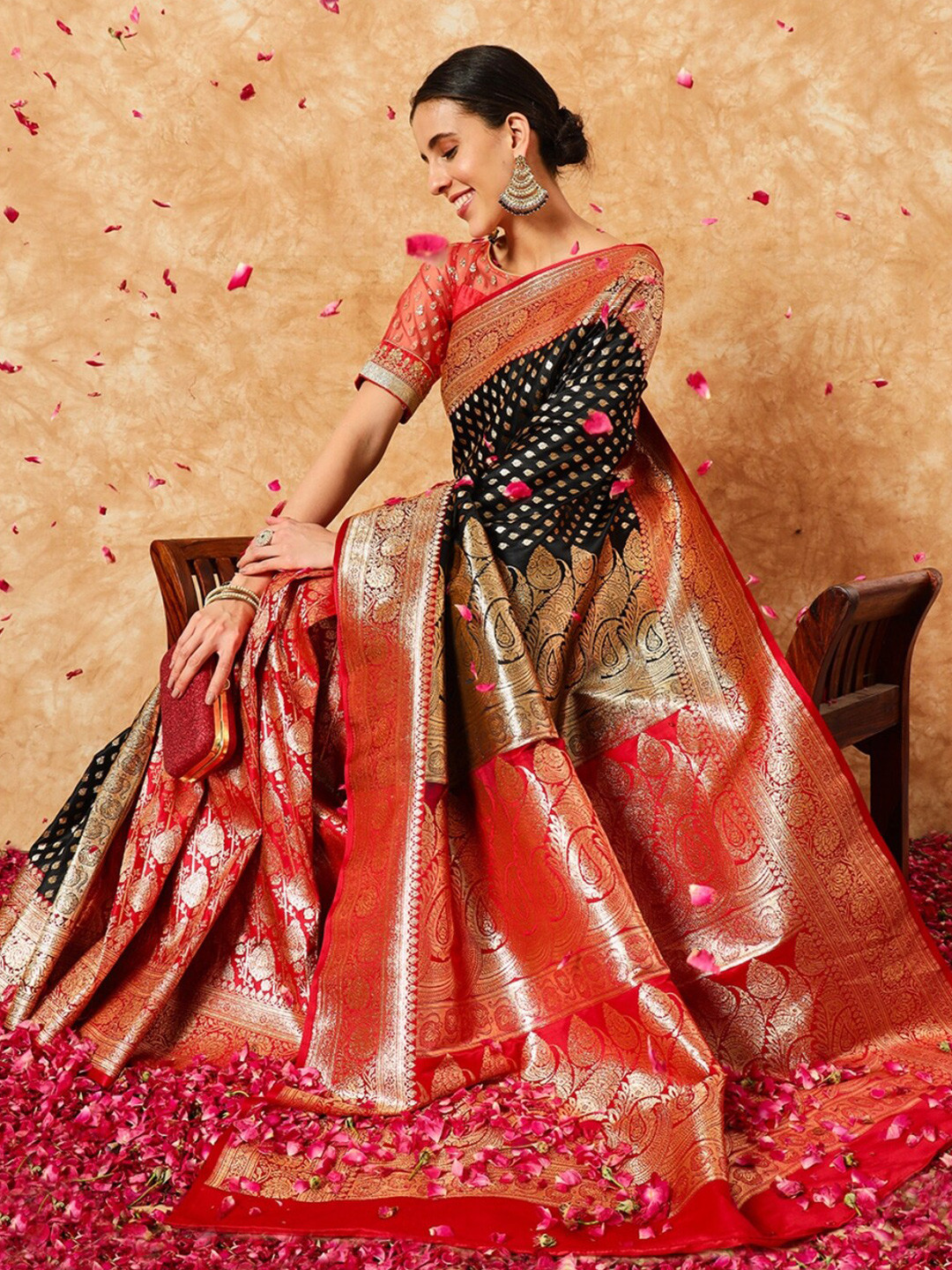 Chhabra 555 Half-and-Half Patli Banarasi Saree with Intricate Zari Weaving