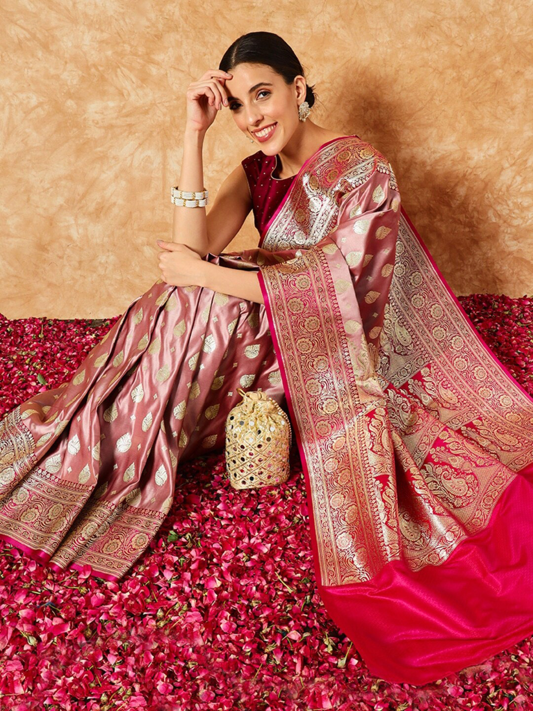 Chhabra 555 Banarasi Kattan Silk Saree with Contrast Meenakari Floral Border