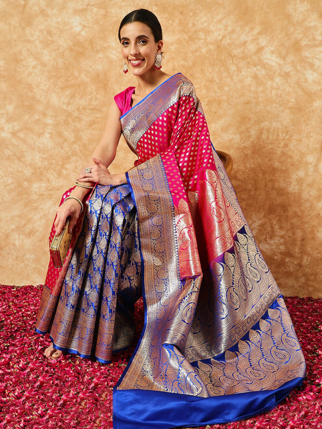 Chhabra 555 Half-and-Half Patli Banarasi Saree with Intricate Zari Weaving